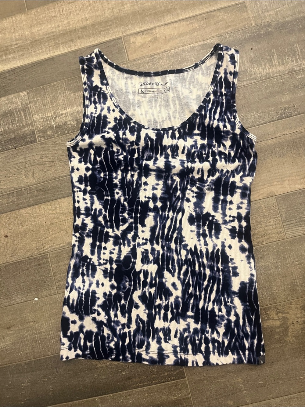 Eddie Bauer Navy and White Tie-Dye Scoop Tank